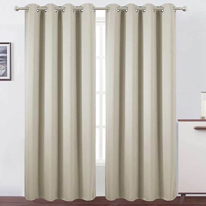 LEMOMO Light Beige Thermal Blackout Curtains/52 x 108 Inch/Set of 2 Panels Room Darkening Curtains for Bedroom
