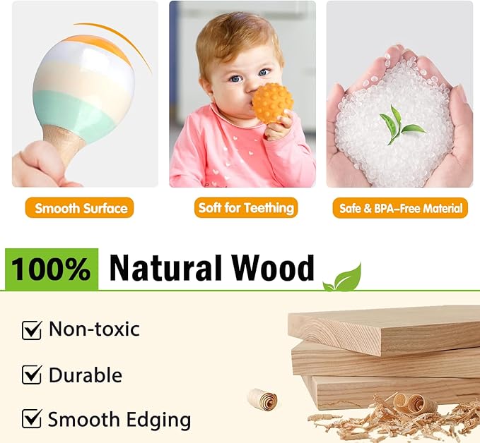 Baby Toys 6-12 Months Montessori Toys 6 in 1 Musical Instruments for Toddler, Stacking Blocks Development Learning Educational Toy with Wooden Xylophone Infant Baby Birthday Gift