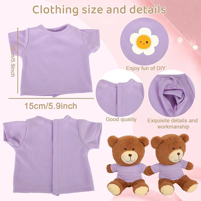 8 - Pack Light Blue Blank T - Shirts for 17-18 Inch Bears | Thick DIY Stuffed Animal Canvas Clothes (Purple)