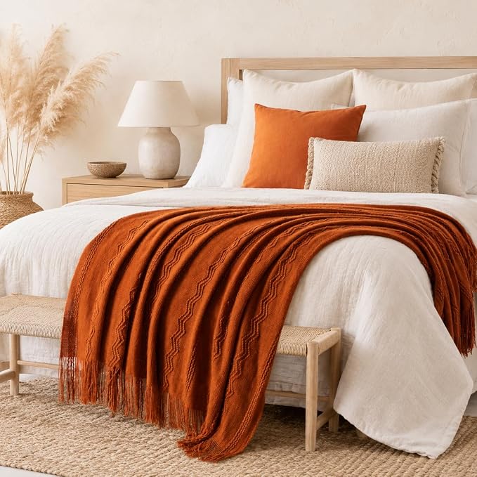 BATTILO HOME Rust Throw Blanket for Couch, 50"x60" | Burnt Orange Throw Blanket for Bed, Fall Decor Throw Blanket, Halloween Decoration