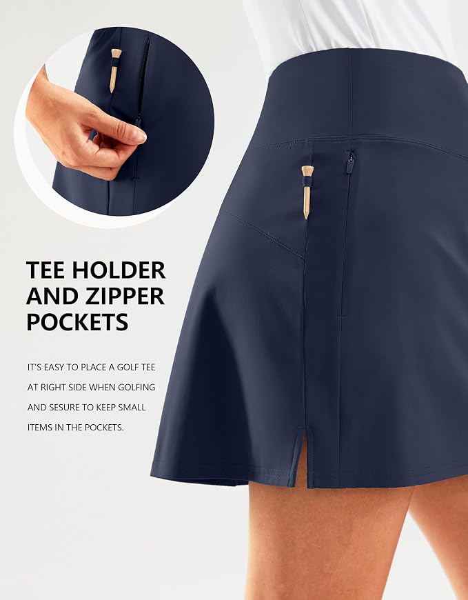 16" Golf Skirt with 2 Zipper Pockets | Tee Holder, Mesh Shorts, High Waisted, Casual, Pickleball, Athletic, Tennis, Skorts for Women