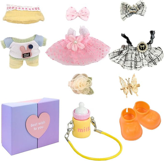 17cm Doll Clothes Set (No Doll) – 3-Pack Handmade Outfits with Accessories for 6.7” Dolls, Premium Cotton Clothing with Gift-Ready Packaging, Perfect for Dress-Up and Collectors (F9, 3)