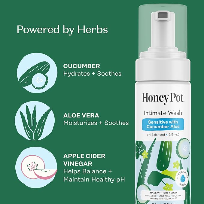 The Honey Pot Company - Feminine Wash & Feminine Wipe Bundle - Includes Ph Balance Feminine Wash and Wipes for Women - Herbal Infused Feminine Care Products - Cucumber Aloe