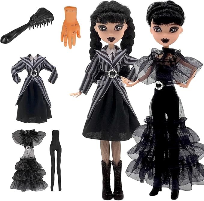 Dumwick 11.5'' Adams Doll with Gift Box, High Heels, Black Dress, and Hair, Perfect Christmas and Birthdays Toy Gift for Girls & Fans (2PCS)