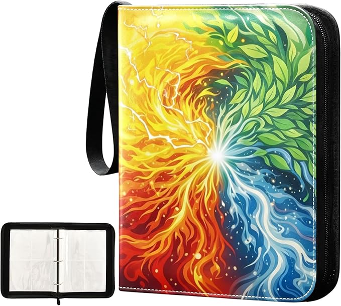 Watercolor Card Binder, 4 Pocket Trading Card Holder with 50 Removable Sleeves, Zipper Card Binder Fits 400 Cards, Collection Card Storage Case Album Book Gifts