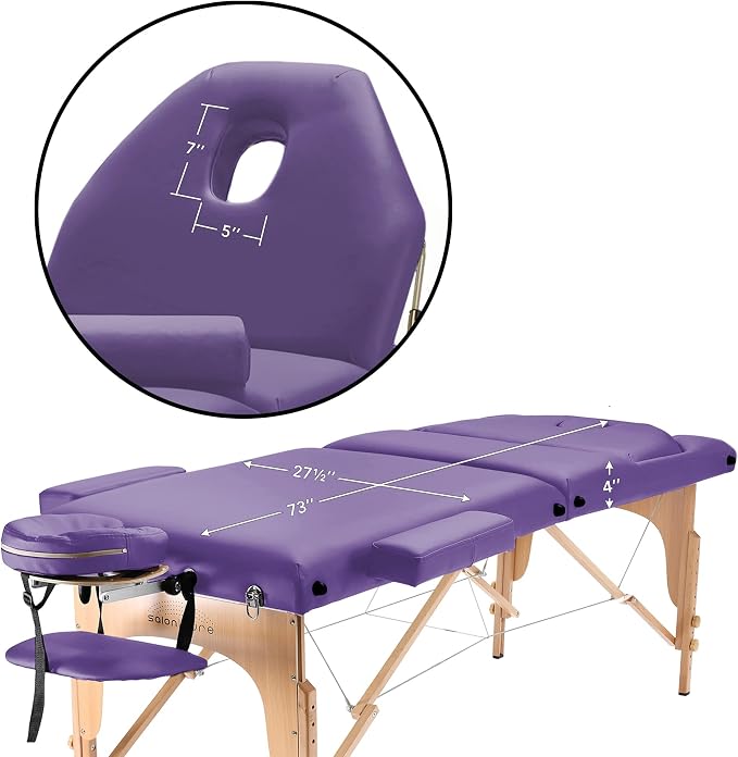 Saloniture Professional Portable Massage Table with Backrest - Lavender