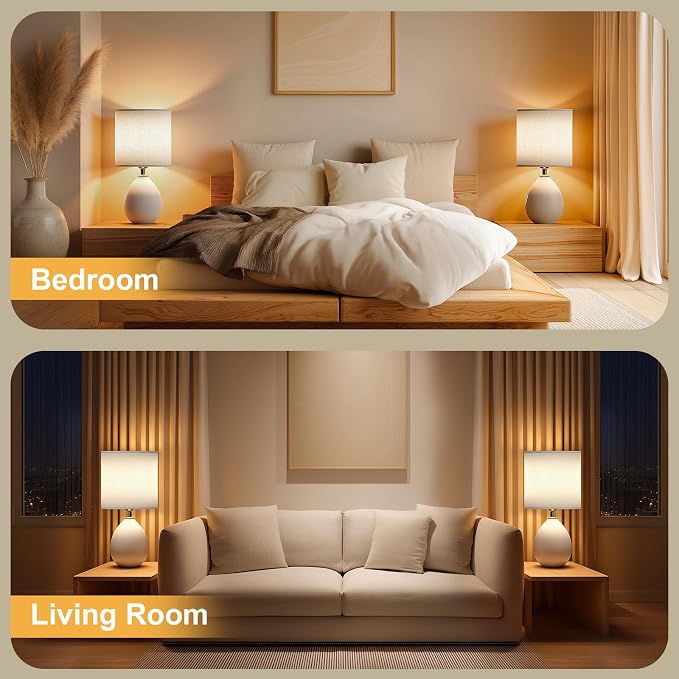 Dawnwake 18.5" Table Lamps Set of 2 for Living Room Bedroom, Bedside Lamps for Night Stands, Desk Nightstand Lamp Dimmable, Modern Linen Cream Ceramic Lamps
