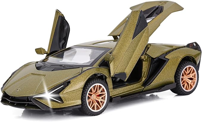 SASBSC Lamb Toy Cars for Kids Sian Diecast Metal Model Car with Light and Sound Fkp3 Pull Back Toy Car for Boys Age 3 + Year Old (Army Green)