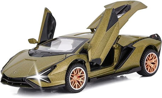 SASBSC Lamb Toy Cars for Kids Sian Diecast Metal Model Car with Light and Sound Fkp3 Pull Back Toy Car for Boys Age 3 + Year Old (Army Green)