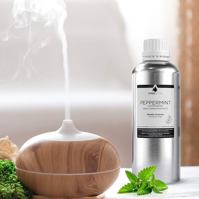 VINEVIDA Peppermint Japanese Essential Oil 32 oz - Undiluted Peppermint Oil 32 oz - Peppermint Candle Oil Scent - DIY Candle Scents for Candlemaking - Bulk Essential Oil for Soap Making