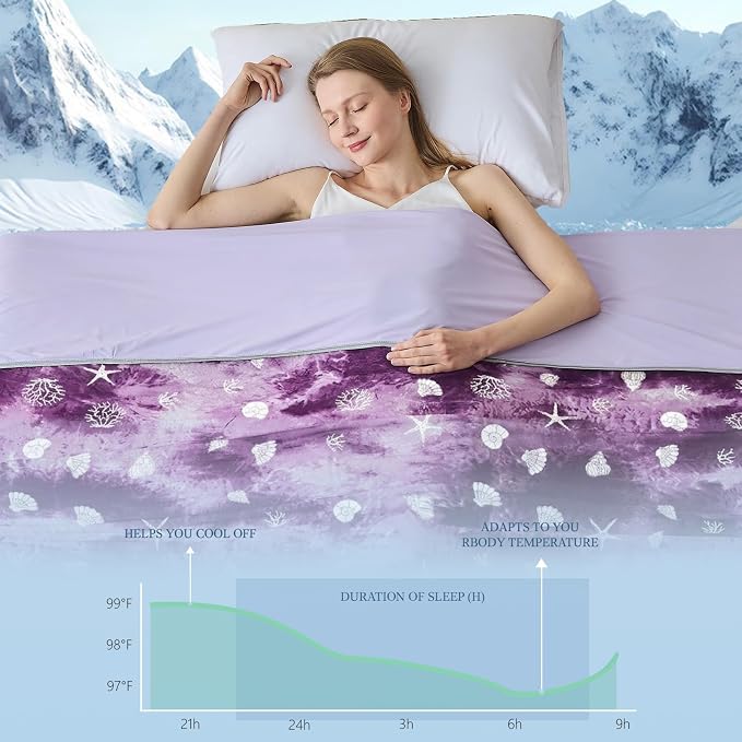 Cooling Blanket Queen Size (90"x90"), Double Sided Ice Cold Blanket for Hot Sleepers, Transfer Heat to Keep Cool, Soft Lightweight for Night Sweats, Bed & Couch, Ocean Design