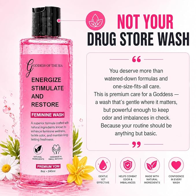 Premium Yoni Feminine Wash – pH Balance Minty Feminine Wash – Natural Ingredients Feminine Care Daily Wash Great for Odor, Discharge, Dryness, BV – 8oz Bottle
