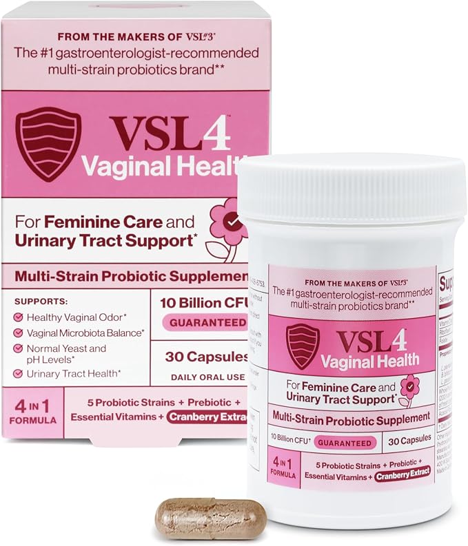 VSL4® Vaginal Health Daily Probiotic Supplement for Women's Health & Urinary Tract Support* – 10B CFU – 4-in-1 Formula with Probiotics, Prebiotic, Cranberry Extract & B+D Vitamins, 30 Capsules