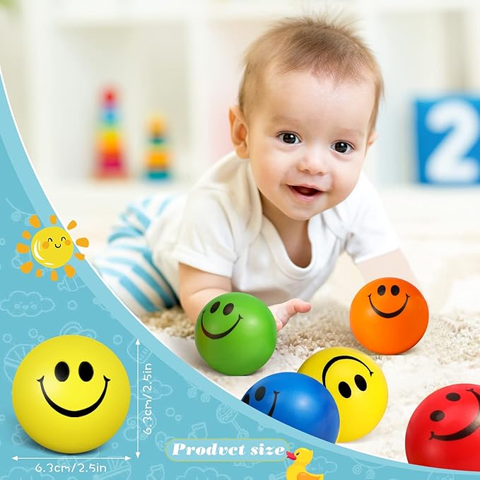 Vinsot 40 Pcs 2.5 Inch Assorted Color Smile Face Stress Balls Bulk Happy Smile Stress Relief Balls Mini Funny Foam Face Toys for Teens Adults Carnival Christmas Bag Fillers