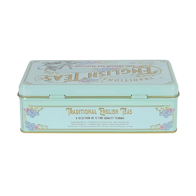 Vintage Victorian Tea Tin with 72 Assorted Fine English Teabags | English Breakfast, Earl Grey & Afternoon Tea