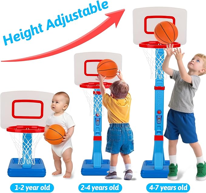 Toddler Basketball Hoop Indoor Mini Adjustable Basketball Goal with Ball Pump Outdoor Toys Backyard Game Outside Pool Basketball Toys for 3 4 Year Old Boy Girl Kid Toy Age 4-8 Birthday Gift