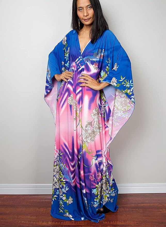 Venasha Womens Caftan Floral Print Kaftan Dress Short Sleeve Swimsuit Cover up Loungewear for Summer