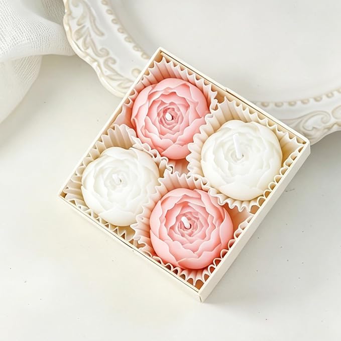 Flower Candles, Scented Floral Candle Rose Peony(White & Pink) | 4-Pack Handmade Aromatherapy for Spa Party Wedding Home Decor