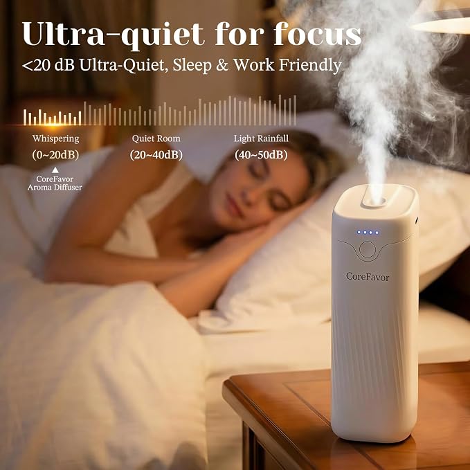 Waterless Essential Oil Diffuser (M60) with 120ml Oil, Rechargeable Portable Battery-Operated Cold Air Aroma Scent, 4 Adjustable Intensity Levels, Quiet Diffuser for Home Bedroom (Luxury)