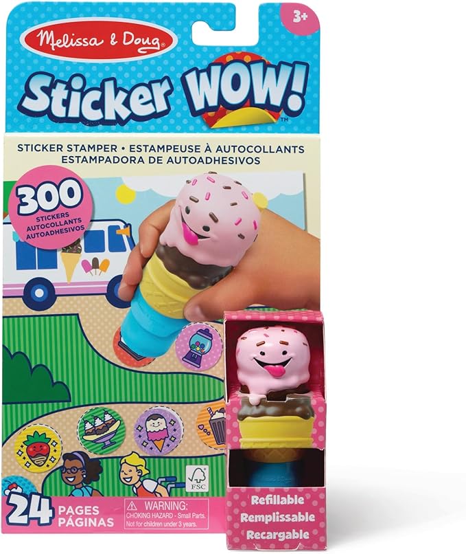 Melissa & Doug Sticker Wow!™ 24-Page Activity Pad and Sticker Stamper, 300 Stickers, Arts and Crafts Fidget Toy Collectible Character – Ice Cream - for Kids Ages 3+ - FSC Certified
