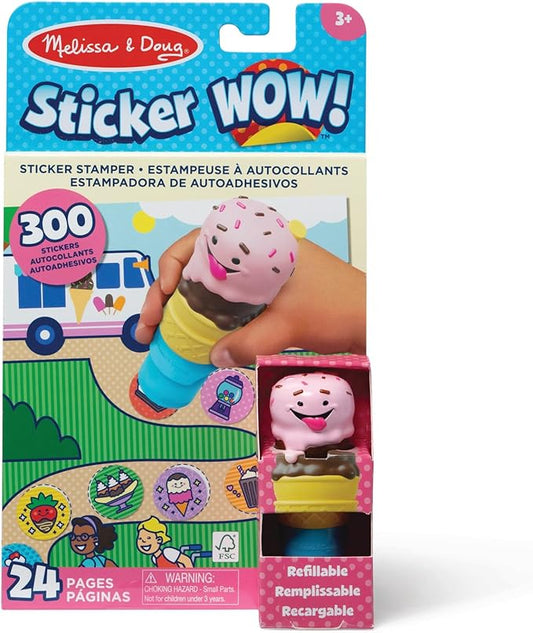 Melissa & Doug Sticker Wow!™ 24-Page Activity Pad and Sticker Stamper, 300 Stickers, Arts and Crafts Fidget Toy Collectible Character – Ice Cream - for Kids Ages 3+ - FSC Certified