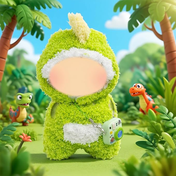 17cm Doll Clothes, 3 Pcs Dinosaur Outfit Include 1 Jumpsuit 1 Headgear 1 Camera Padent for Dolls Premium Outfit, Birthday Holiday Present for Adults Kids (No Doll) Green