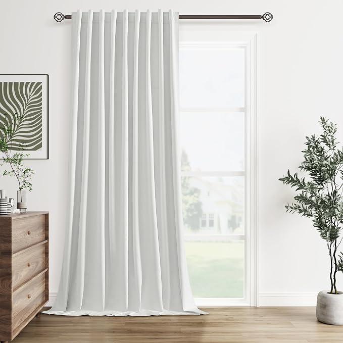 Guken White 100% Blackout Linen Curtains 60 Inch Wide by 102 Inch for Living Room Bedroom Back Tab Thermal Insulated Black Out 1 Drapes Room Darkening Window Curtains,1 Panel