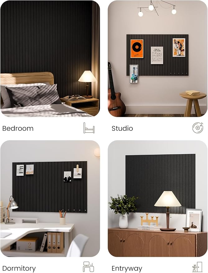 Fluxynara 36" x 24" Large Felt Bulletin Board, Black | 6 Pack Cork Board Alternative with 30 Safe Adhesive Tabs, Pin Boards for Wall Decor, Home, Office, Classroom,Dorm