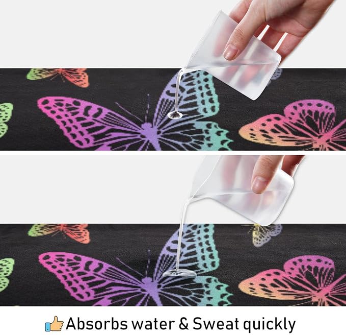 Non Slip Yoga Towel 73 x 27 in Colorful Butterfly Sweat Absorbent Yoga Mat Towel for Hot Yoga, Pilates and Workout
