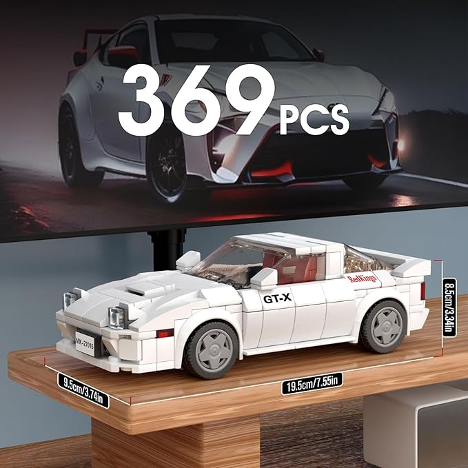 Mould King Speed Champion RX-7 Initial D Building Set & Display Case, 27015 Cars Model Kits Gifts for Teens/Adults, Creative for Teens Age 14+ (369Pcs)