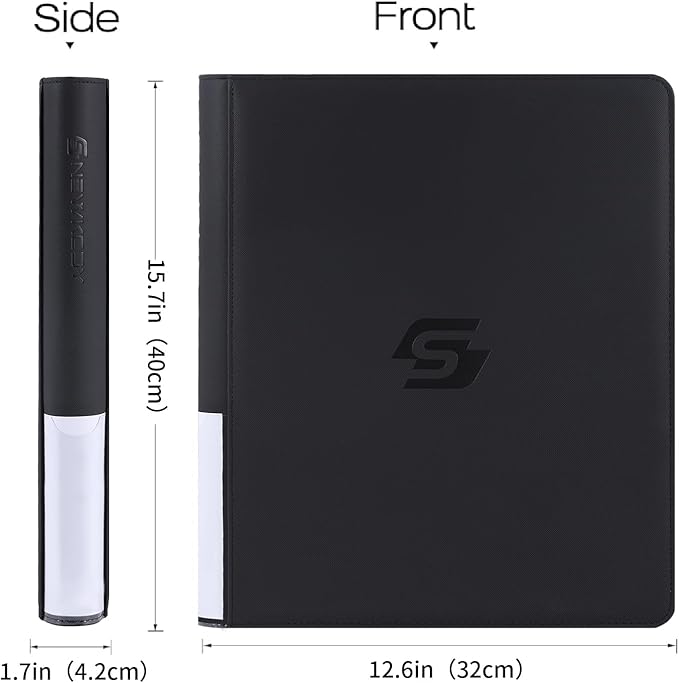 Snekdy Top loader Binder, 9 Pockets Top Loader，Holds 360 Top Loaders cards, Card binder with Sleeves for card in 3 x 4 inches color smooth Zipper PU Leather (Black)