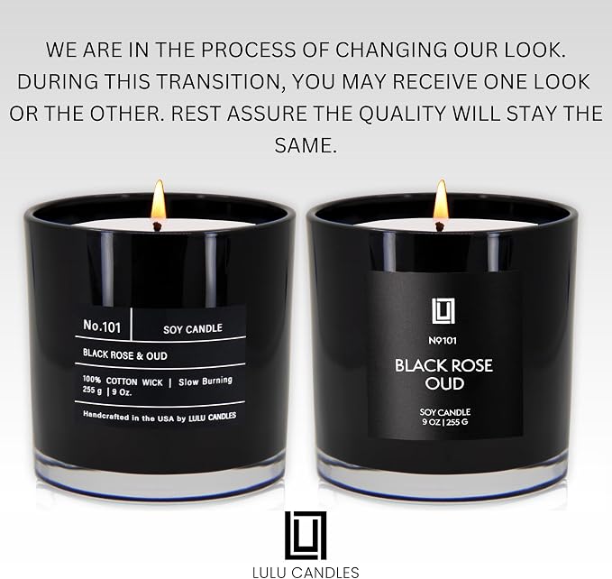Lulu Candles | Warm Amber Candle | Luxury Scented Soy Jar Candle | Hand Poured in The USA | Highly Scented & Long Lasting (9 Oz., Black Amber)