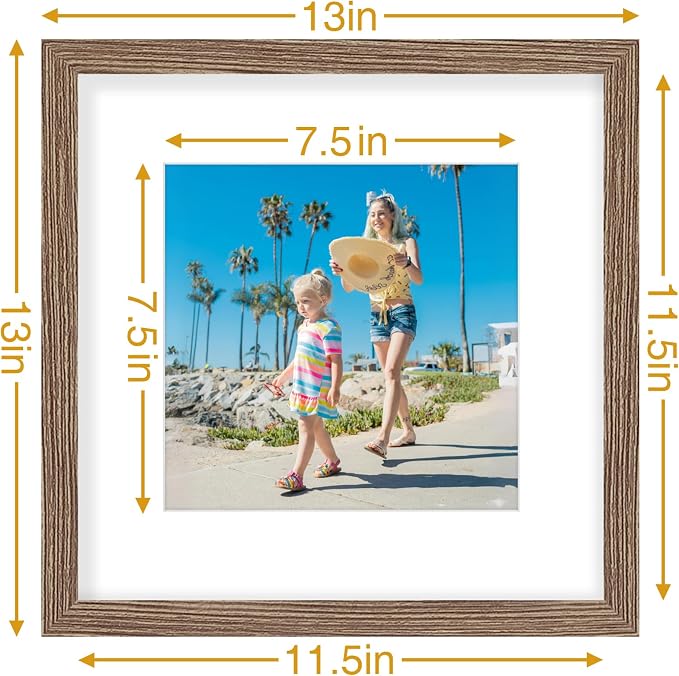 Vittanly 12x12 Picture Frames Set of 9 for Wall Mounting, Dark Oak | Display Pictures 8x8 with Mat or 12x12 without Mat for Wall Mounting, Square Photo Frames for Home Decor, Engineered Wood