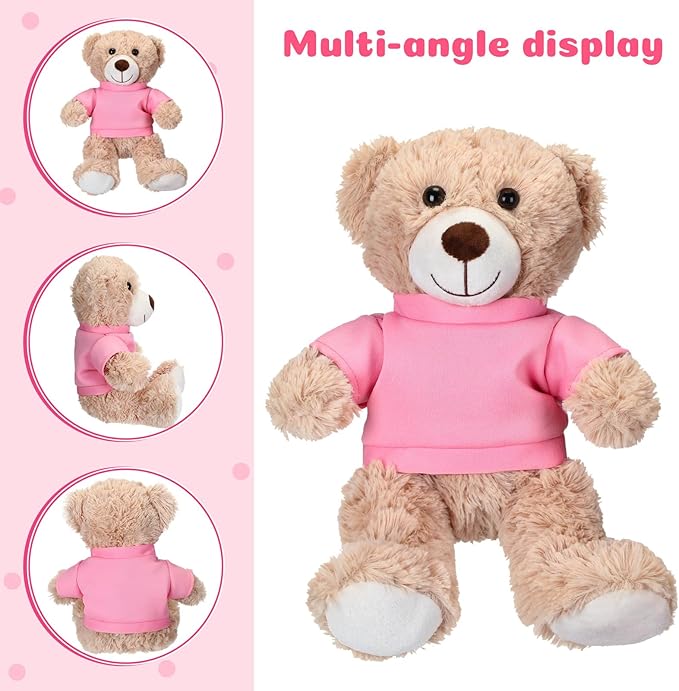 Skylety 6 Pcs Bear Clothes Basic Tee Shirt Classic Stuffed T Shirt Plush Crew Neck for Stuffed Bears Doll with 14 - 18 Inch, Bear Not Included(Pink)