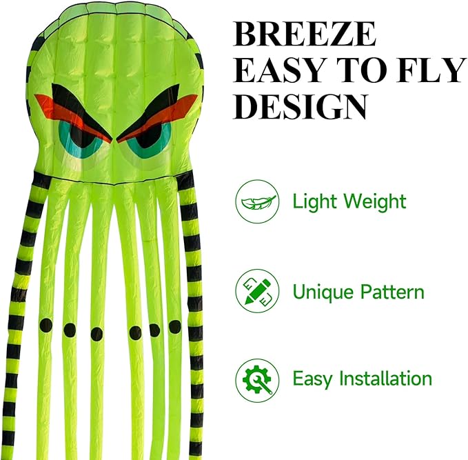 3D 26ft Ultra Large & Funs Octopus Foil Kite with 1000D Kite String, Beach Park Outdoor Fun Beach Trip Great Gift to Kids Build