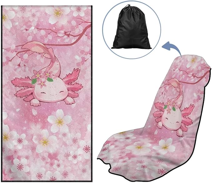 INSTANTARTS Cherry Blossom Axolotl Car Seat Cover Protector Sweat Towel Multi-Functional Car Towel