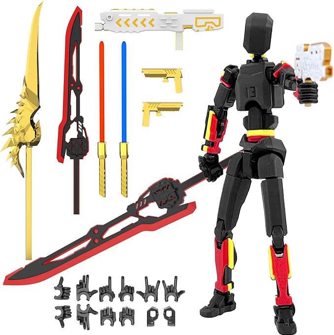 T13 Action Figure Already Assembled, Multi-Colored Titan 13 Action Figure Set Dummy with Laser Saber 3D Printed T 13 Lucky Robo Nova 13 Action Figures, Figura de acción t13 (Black-R-Y)