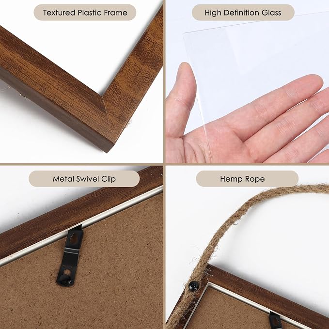 QUTREY 4x6 Picture Frames Collage, 6 Openings Wall Hanging Photo Frame Set of 2 Display 4 by 6 inch Vertical Pictures Frame, Rustic Walnut Brown