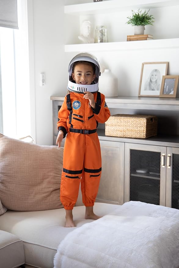 Little Adventures Orange Astronaut Dress Up Costume - Machine Washable Child Pretend Play and Party Costume