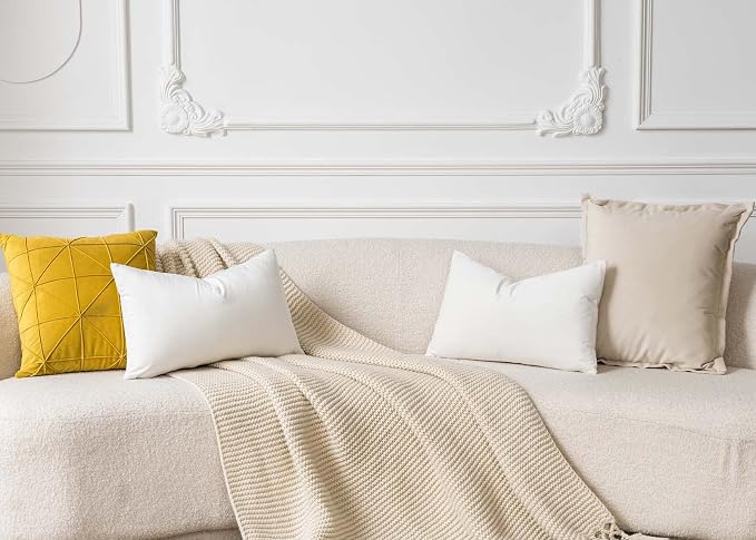 14x24 Velvet Throw Pillow Covers Set of 2 for Couch Bed Sofa,Cream White | Decorative Soft Pillow Covers with Invisible Zipper for Couch Sofa Bed Living Room Bedroom Home Decor Christmas