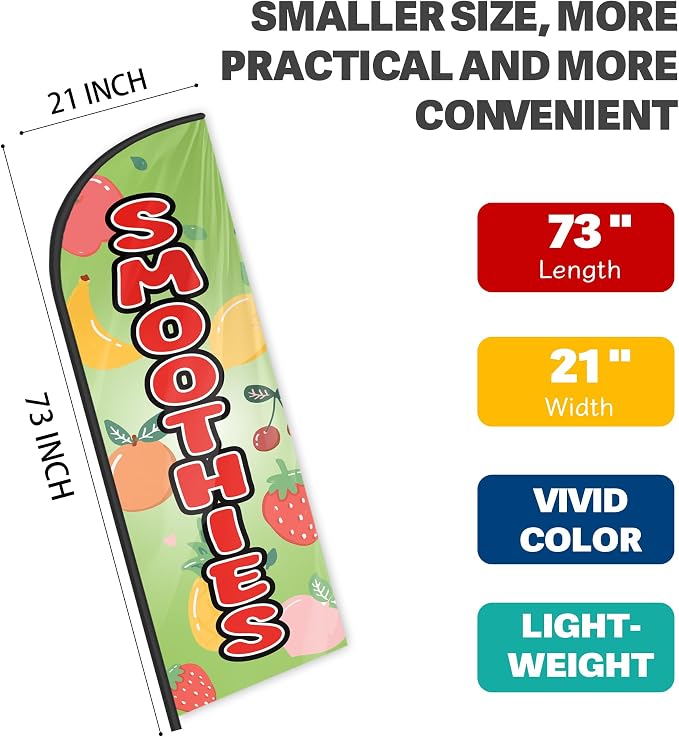 Smoothies Feather Flag for Storefronts Fairs,6 FT (Flagpole Not Included) | Business Advertising Flag