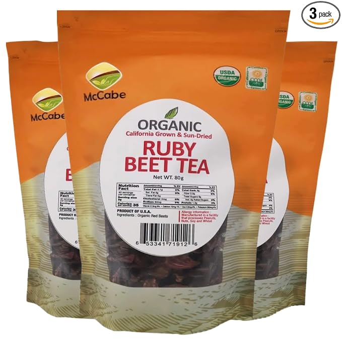 McCabe Organic Sun-Dried Ruby Beet Tea - Organic Beet Root Tea 80g (Pack of 3) | Rich with Fiber & Minerals | USDA and CCOF Certified | Product of USA