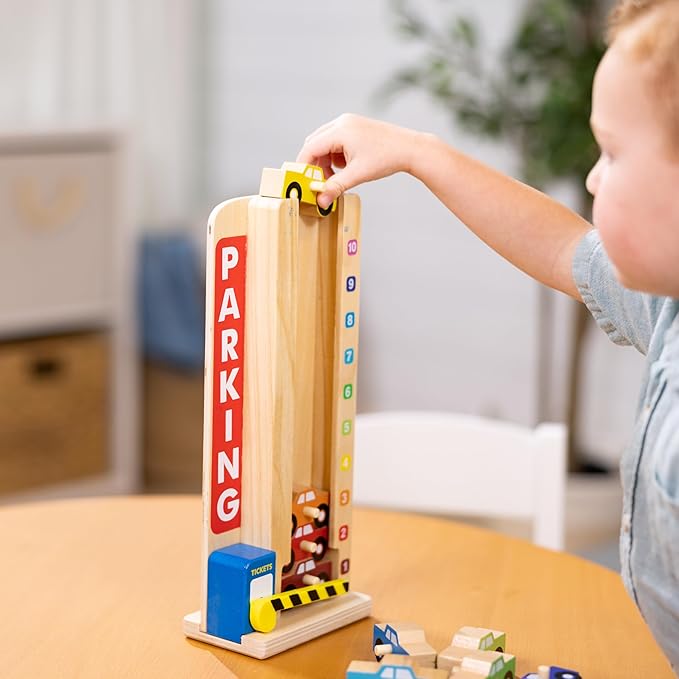 Melissa & Doug Stack & Count Wooden Parking Garage with 10 Cars
