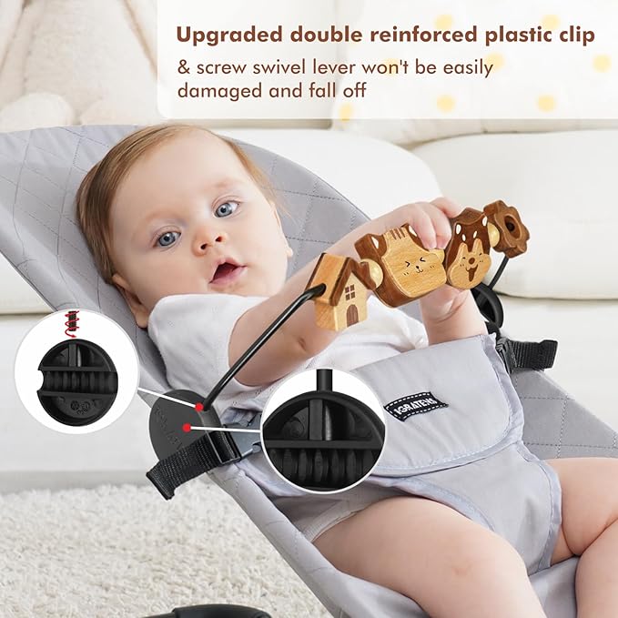 Three-Dimensional Baby Bjorn Bouncer Toy Bar, Toy for Baby Bouncer Soft & Bliss, Easy to Attach and Remove, 360°Rotating Natural Wooden Toys, Double-Sided Raised Design, Cat & Dog