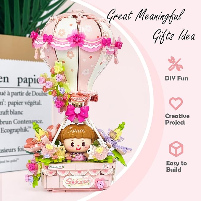 Hot Air Balloon with Flowers Cherry Blossom mini Building Blocks Set, Brithdays Gifts for Girls Adults Women,Creative Building Toys for Kids 8-14+(790pcs)