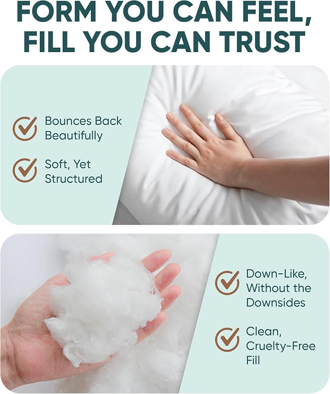 Pillowflex Synthetic Down Pillow Insert 14x14 in - Karate Chop Pillow | Small Square Sham Form, Plush Polyester Cotton Blend, Cloud-Like Comfort, Clump-Resistant Fill, Smooth Elegant Finish