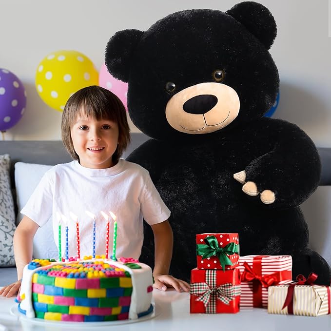Tezituor 59in Big Teddy Bear Stuffed Animal, Giant Black Stuffed Animal for Baby Shower,Christmas,Valentine's Day or Birthday,5ft Life Size Large Plush Bear for Girlfriend Boyfriend Kids Adult