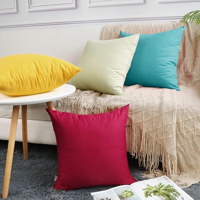 Thmyo 4-Pack 100% Cotton Comfortable Solid Decorative Throw Pillow Case Square Cushion Cover Pillowcase Sublimation Blank Pillow Covers DIY Throw Pillowcase for Sofa Bedroom(24x24 inch/ 60x60cm,Green)