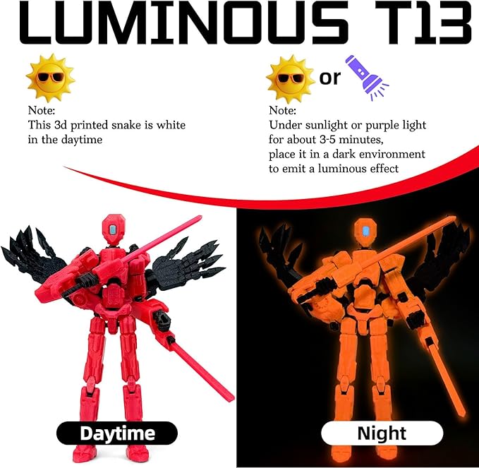 8Inch T13 Action Figure Assembly Completed,3D Printed Multi-Jointed Movable Toy Nova 13 Action Figures Desktop Decorations for Game Lovers Toy (Red Emitting red Light)