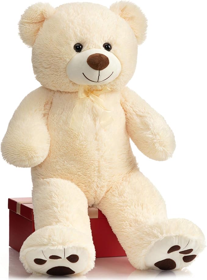 HollyHOME Teddy Bear Stuffed Animal Plush Giant Teddy Bears with Footprints Big Bear 36 inch Beige